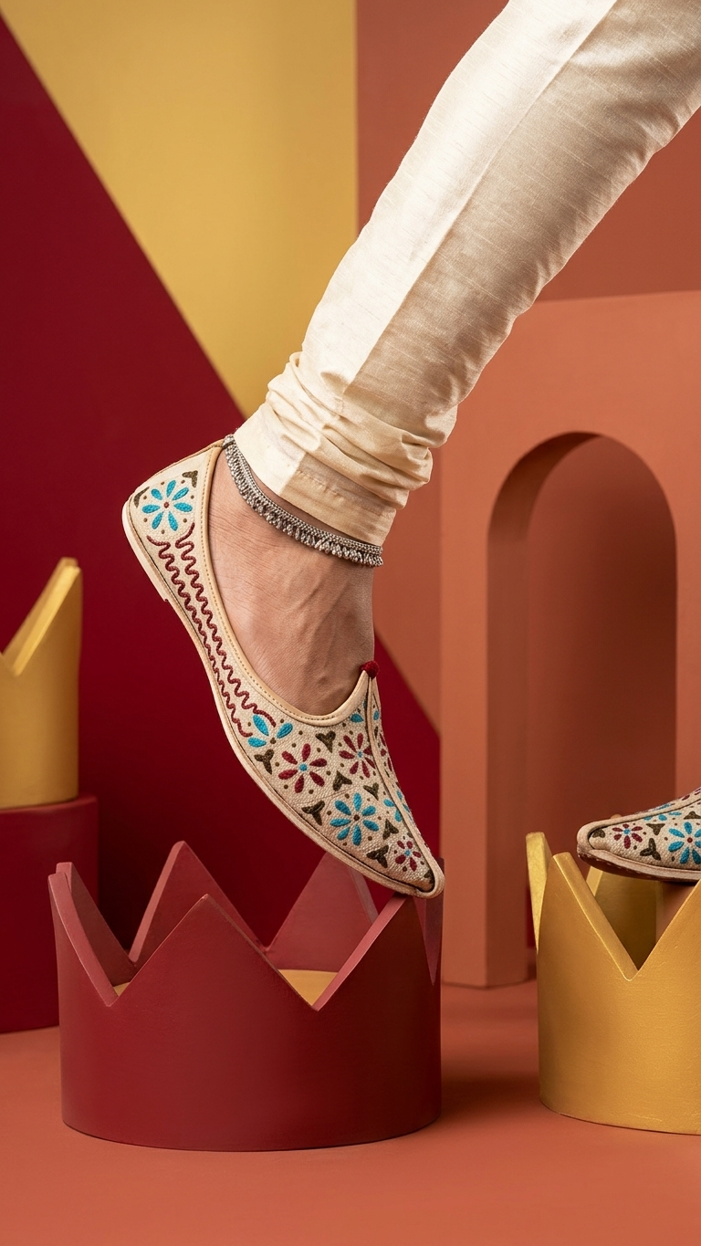 Handcrafted Floral Embroidered Mojari - Cream & Multicolor