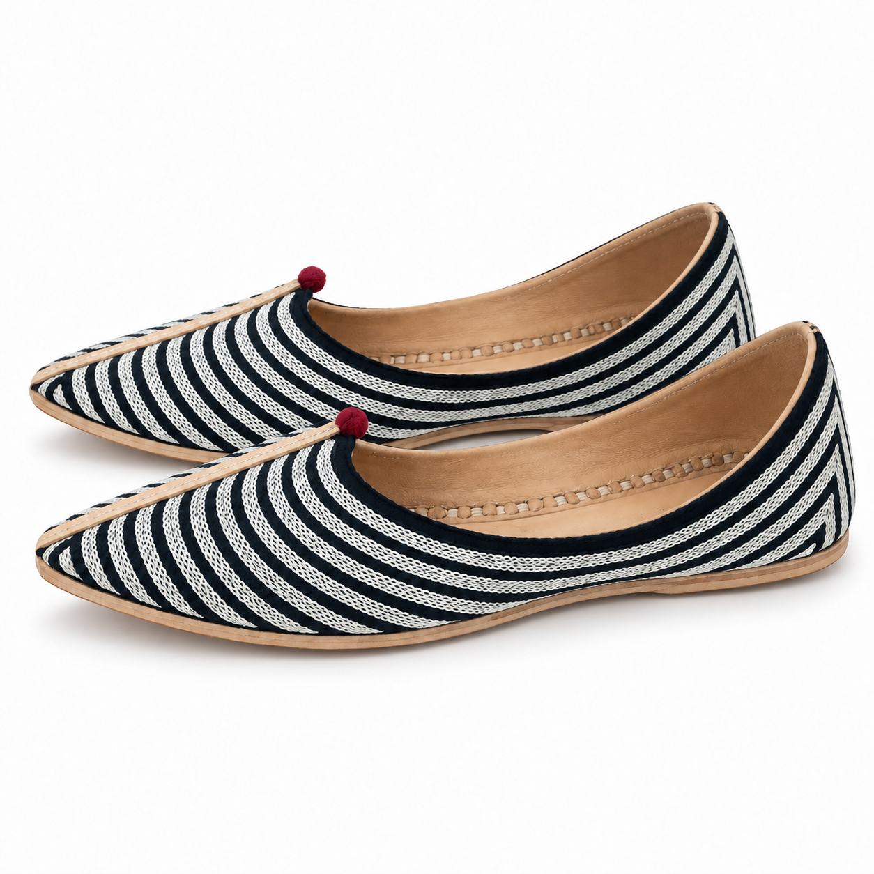 MyMarwar black white striped Rajasthani jutti for men, side view