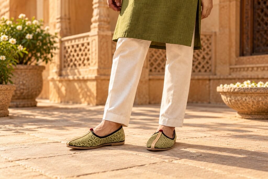 Shoes for Green Kurta: Olive, Emerald and Mint Mojari Ideas