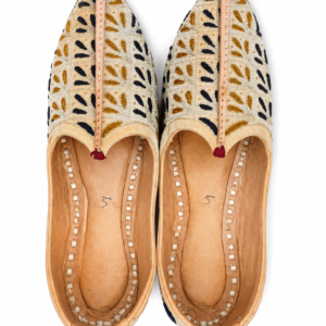 MyMarwar Golden Black Leaf Wedding Mojari for Men, beige / gold / black, pair product view