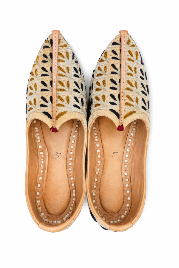 MyMarwar Golden Black Leaf Wedding Mojari for Men, beige / gold / black, pair product view