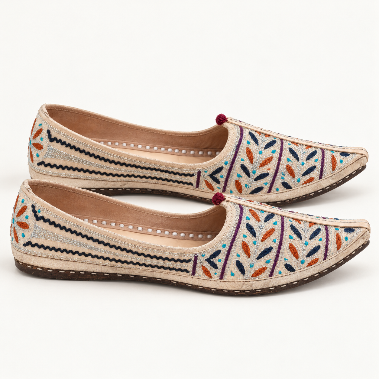 MyMarwar beige mojari with multicolour leaf embroidery for men, side profile