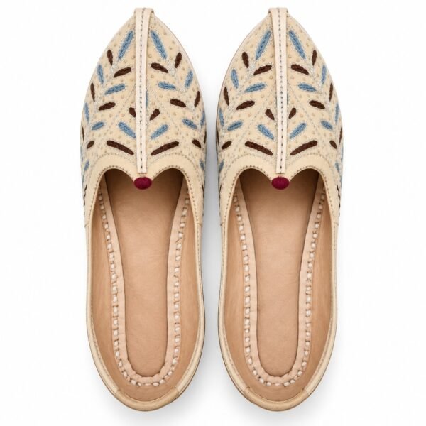 MyMarwar Handcrafted Beige Mojadi - Blue Brown Leaf