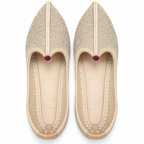 MyMarwar cream and beige mojari for men with tonal embroidery, pair viewed from above