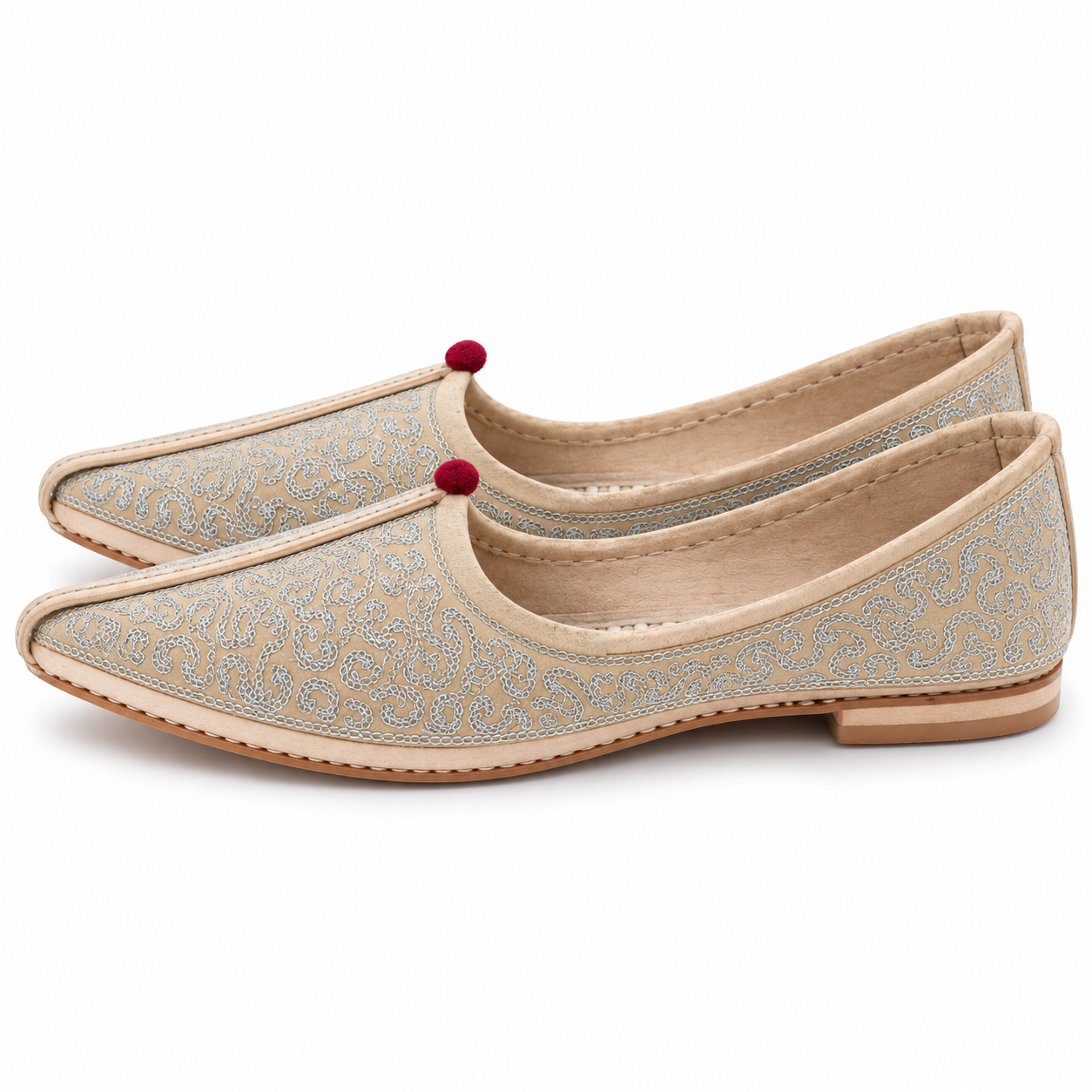 MyMarwar Silver Vine Embroidered Groom Mojari for Men, beige / silver, product view 2