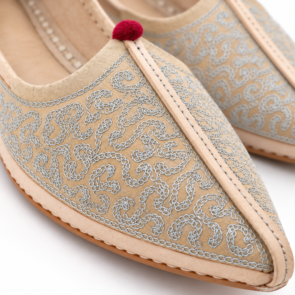 MyMarwar Silver Vine Embroidered Groom Mojari for Men, beige / silver, product view 3