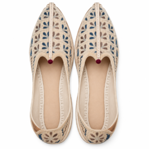 MyMarwar Slate Blue Leaf Embroidered Mojari for Men, beige / slate blue, pair product view