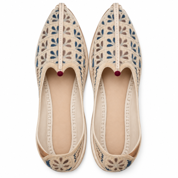 MyMarwar Slate Blue Leaf Embroidered Mojari for Men, beige / slate blue, pair product view