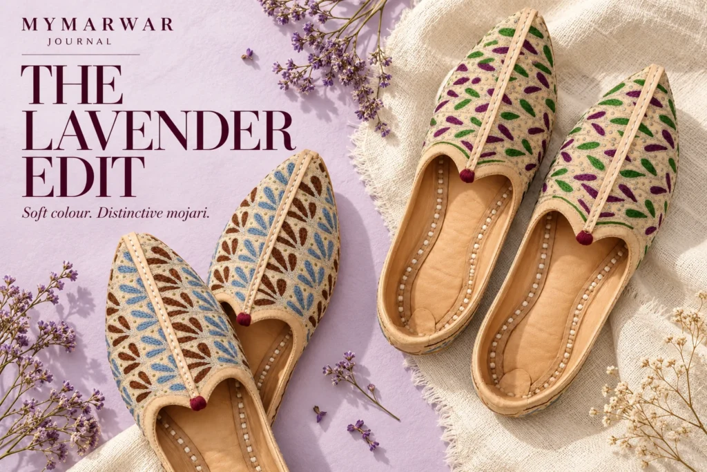 Shoes for Lavender Kurta: Soft Contrast and Purple-Thread Mojari