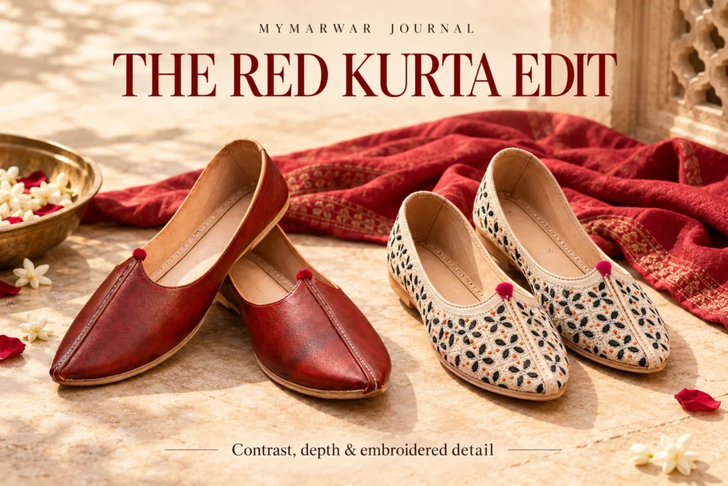 Shoes for Red Kurta: Light Contrast, Oxblood and Embroidered Options